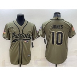 Men's New England Patriots #10 Mac Jones Olive 2022 Salute to Service Cool Base Stitched Baseball Jersey