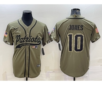 Men's New England Patriots #10 Mac Jones Olive 2022 Salute to Service Cool Base Stitched Baseball Jersey