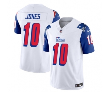 Men's New England Patriots #10 Mac Jones White Blue 2023 F.U.S.E. Vapor Limited Football Stitched Jersey