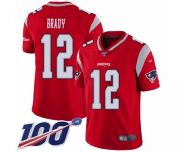 Men's New England Patriots #12 Tom Brady Limited Red Inverted Legend 100th Season Football Jersey