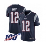 Men's New England Patriots #12 Tom Brady Navy Blue Team Color Vapor Untouchable Limited Player 100th Season Football Jersey