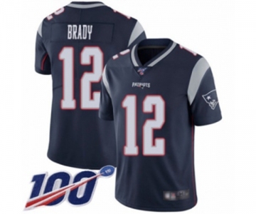 Men's New England Patriots #12 Tom Brady Navy Blue Team Color Vapor Untouchable Limited Player 100th Season Football Jersey