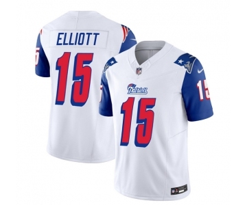 Men's New England Patriots #15 Ezekiel Elliott White Blue 2023 F.U.S.E. Vapor Limited Football Stitched Jersey