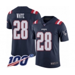 Men's New England Patriots #28 James White Limited Navy Blue Rush Vapor Untouchable 100th Season Football Jersey