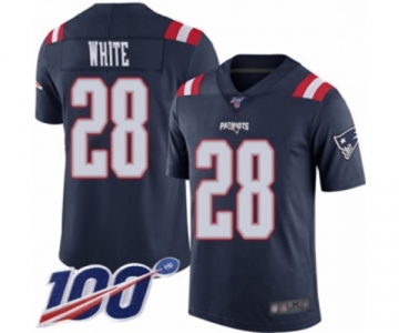 Men's New England Patriots #28 James White Limited Navy Blue Rush Vapor Untouchable 100th Season Football Jersey