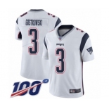 Men's New England Patriots #3 Stephen Gostkowski White Vapor Untouchable Limited Player 100th Season Football Jersey