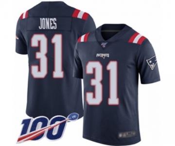 Men's New England Patriots #31 Jonathan Jones Limited Navy Blue Rush Vapor Untouchable 100th Season Football Jersey