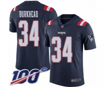 Men's New England Patriots #34 Rex Burkhead Limited Navy Blue Rush Vapor Untouchable 100th Season Football Jersey