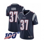 Men's New England Patriots #37 Damien Harris Navy Blue Team Color Vapor Untouchable Limited Player 100th Season Football Jersey