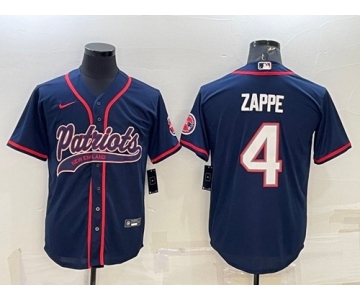 Men's New England Patriots #4 Bailey Zappe Navy With Path Cool Base Stitched Baseball Jersey