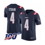 Men's New England Patriots #4 Jarrett Stidham Limited Navy Blue Rush Vapor Untouchable 100th Season Football Jersey