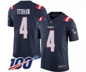 Men's New England Patriots #4 Jarrett Stidham Limited Navy Blue Rush Vapor Untouchable 100th Season Football Jersey