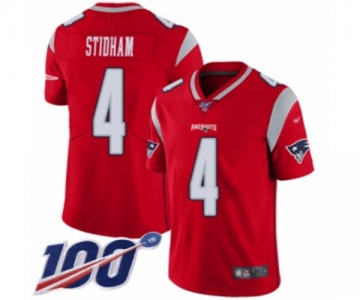 Men's New England Patriots #4 Jarrett Stidham Limited Red Inverted Legend 100th Season Football Jersey