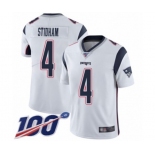 Men's New England Patriots #4 Jarrett Stidham White Vapor Untouchable Limited Player 100th Season Football Jersey