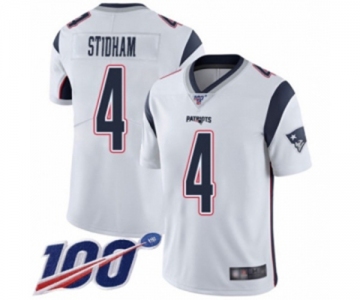 Men's New England Patriots #4 Jarrett Stidham White Vapor Untouchable Limited Player 100th Season Football Jersey