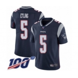 Men's New England Patriots #5 Danny Etling Navy Blue Team Color Vapor Untouchable Limited Player 100th Season Football Jersey