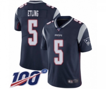 Men's New England Patriots #5 Danny Etling Navy Blue Team Color Vapor Untouchable Limited Player 100th Season Football Jersey