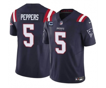 Men's New England Patriots #5 Jabrill Peppers Navy F.U.S.E. With 3-Star C Patch Vapor Limited Stitched Football Jersey