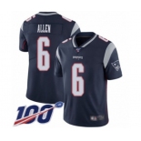 Men's New England Patriots #6 Ryan Allen Navy Blue Team Color Vapor Untouchable Limited Player 100th Season Football Jersey