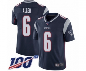 Men's New England Patriots #6 Ryan Allen Navy Blue Team Color Vapor Untouchable Limited Player 100th Season Football Jersey