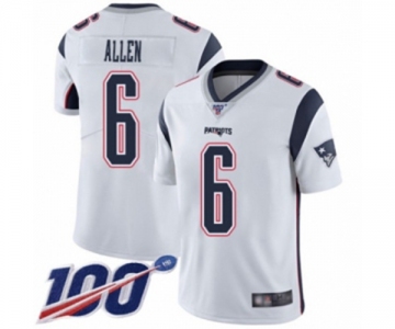 Men's New England Patriots #6 Ryan Allen White Vapor Untouchable Limited Player 100th Season Football Jersey