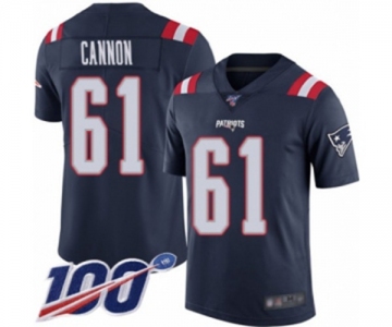 Men's New England Patriots #61 Marcus Cannon Limited Navy Blue Rush Vapor Untouchable 100th Season Football Jersey