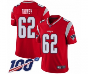 Men's New England Patriots #62 Joe Thuney Limited Red Inverted Legend 100th Season Football Jersey