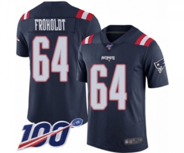 Men's New England Patriots #64 Hjalte Froholdt Limited Navy Blue Rush Vapor Untouchable 100th Season Football Jersey