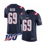 Men's New England Patriots #69 Shaq Mason Limited Navy Blue Rush Vapor Untouchable 100th Season Football Jersey