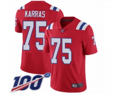 Men's New England Patriots #75 Ted Karras Red Alternate Vapor Untouchable Limited Player 100th Season Football Jersey