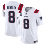 Men's New England Patriots #8 Ja'Whaun Bentley White F.U.S.E. With 4-Star C Patch Vapor Limited Stitched Football Jersey