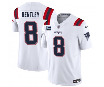 Men's New England Patriots #8 Ja'Whaun Bentley White F.U.S.E. With 4-Star C Patch Vapor Limited Stitched Football Jersey