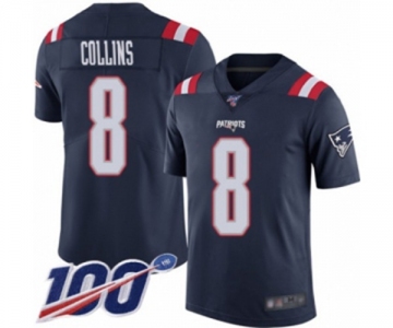 Men's New England Patriots #8 Jamie Collins Limited Navy Blue Rush Vapor Untouchable 100th Season Football Jersey