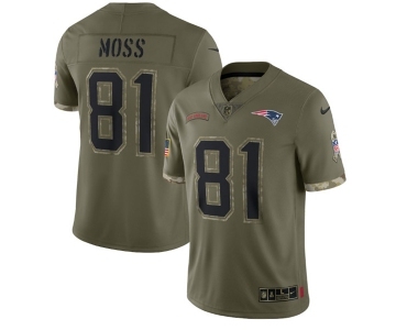 Men's New England Patriots #81 Randy Moss 2022 Olive Salute To Service Limited Stitched Jersey