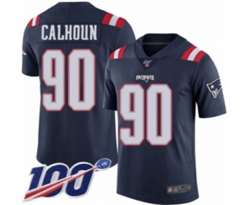 Men's New England Patriots #90 Shilique Calhoun Limited Navy Blue Rush Vapor Untouchable 100th Season Football Jersey