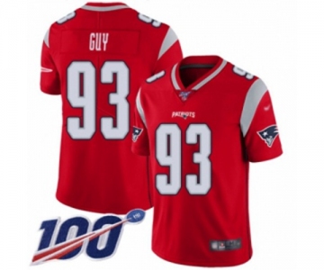 Men's New England Patriots #93 Lawrence Guy Limited Red Inverted Legend 100th Season Football Jersey