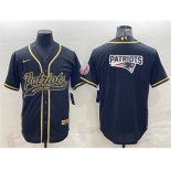 Men's New England Patriots Black Gold Team Big Logo With Patch Cool Base Stitched Baseball Jersey