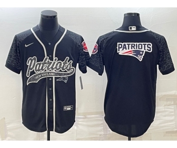 Men's New England Patriots Black Reflective Team Big Logo With Patch Cool Base Stitched Baseball Jersey