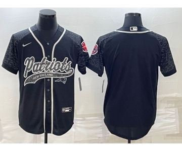 Men's New England Patriots Blank Black Reflective With Patch Cool Base Stitched Baseball Jersey