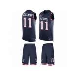 Men's Nike New England Patriots #11 Julian Edelman Limited Navy Blue Tank Top Suit NFL Jersey