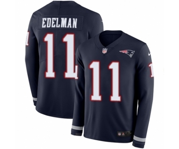 Men's Nike New England Patriots #11 Julian Edelman Limited Navy Blue Therma Long Sleeve NFL Jersey