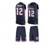 Men's Nike New England Patriots #12 Tom Brady Limited Navy Blue Tank Top Suit NFL Jersey