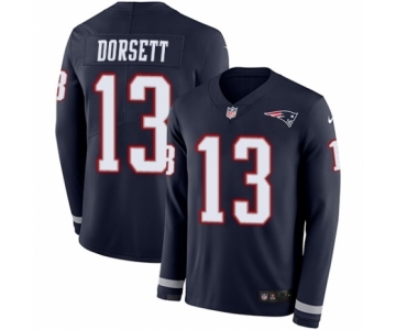 Men's Nike New England Patriots #13 Phillip Dorsett Limited Navy Blue Therma Long Sleeve NFL Jersey