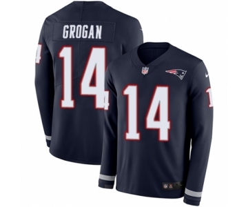 Men's Nike New England Patriots #14 Steve Grogan Limited Navy Blue Therma Long Sleeve NFL Jersey