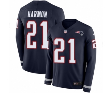 Men's Nike New England Patriots #21 Duron Harmon Limited Navy Blue Therma Long Sleeve NFL Jersey