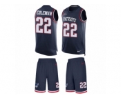 Men's Nike New England Patriots #22 Justin Coleman Limited Navy Blue Tank Top Suit NFL Jersey