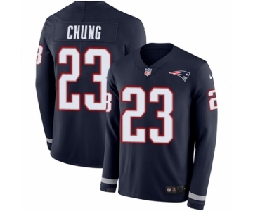 Men's Nike New England Patriots #23 Patrick Chung Limited Navy Blue Therma Long Sleeve NFL Jersey