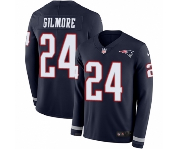 Men's Nike New England Patriots #24 Stephon Gilmore Limited Navy Blue Therma Long Sleeve NFL Jersey