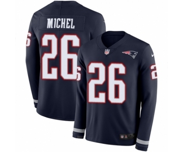 Men's Nike New England Patriots #26 Sony Michel Limited Navy Blue Therma Long Sleeve NFL Jersey