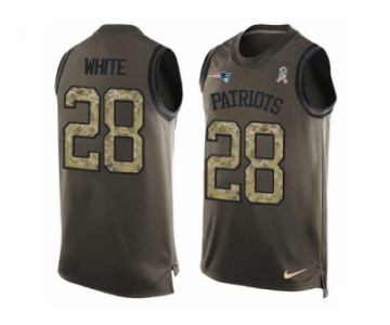 Men's Nike New England Patriots #28 James White Limited Green Salute to Service Tank Top NFL Jersey